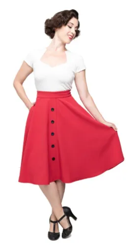 Red with Black Buttons High Waist Thrills Swing Skirt