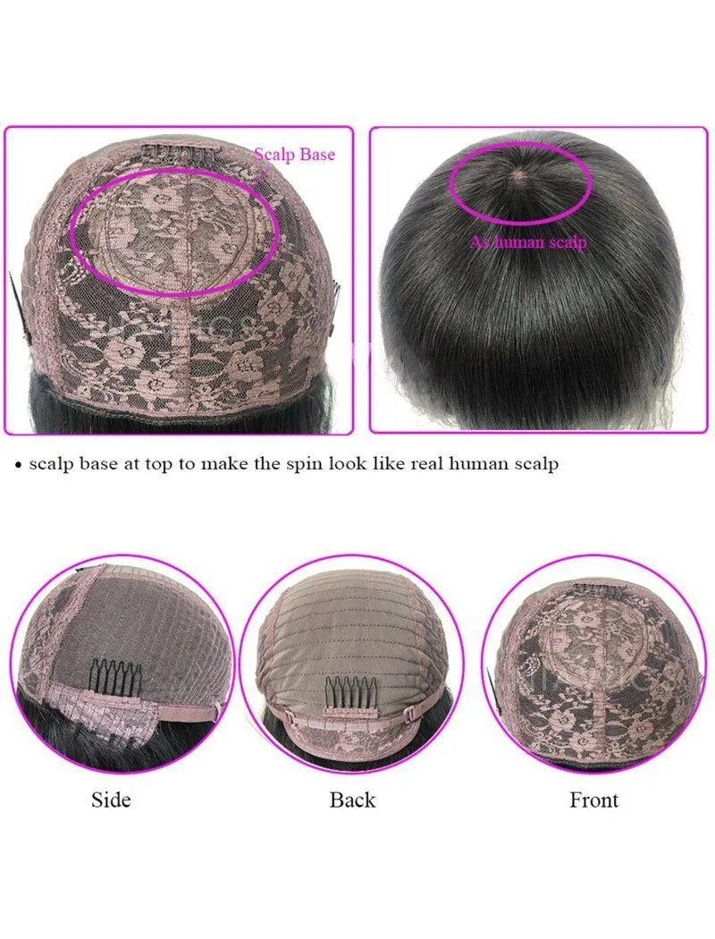 Scalp Top Wig Natural Wavy With Bangs Human Hair Wigs Machine Made
