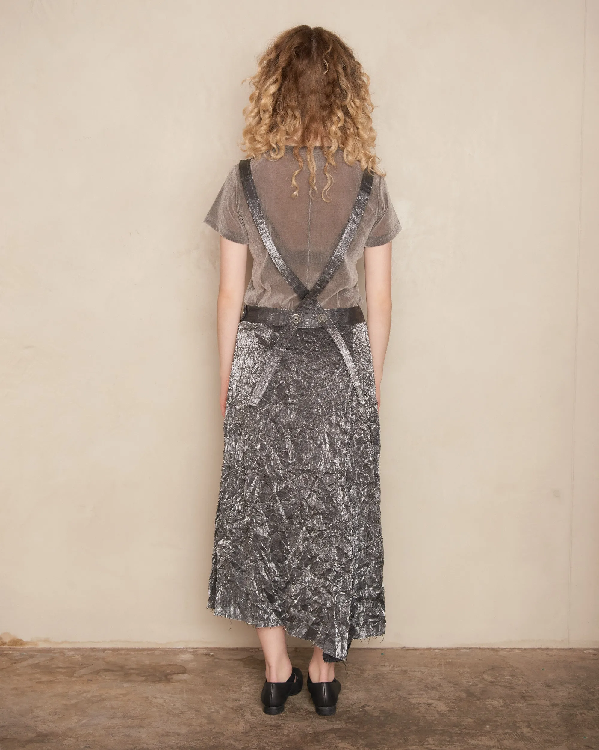 Silver Crushed Taffeta Pleated Skirt
