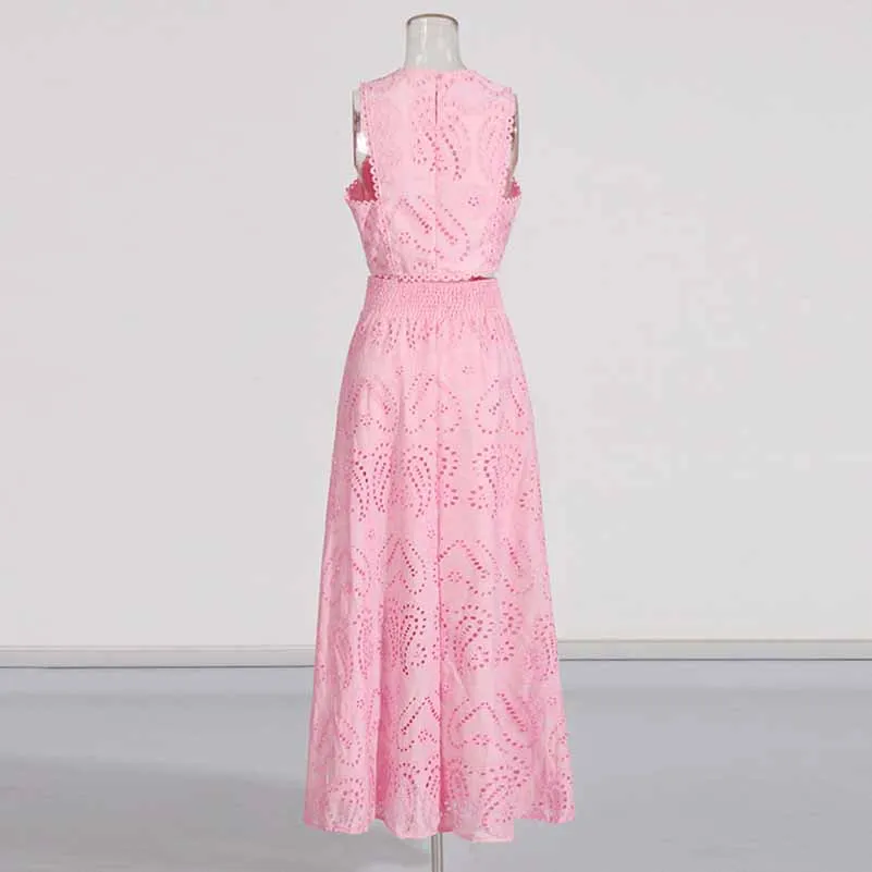 Sleeveless Embroidered Two Piece Long Skirt Suit