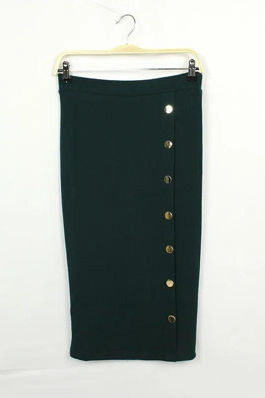 Solid Side Button Midi Skirt Pencil Skirt (Pick Color)