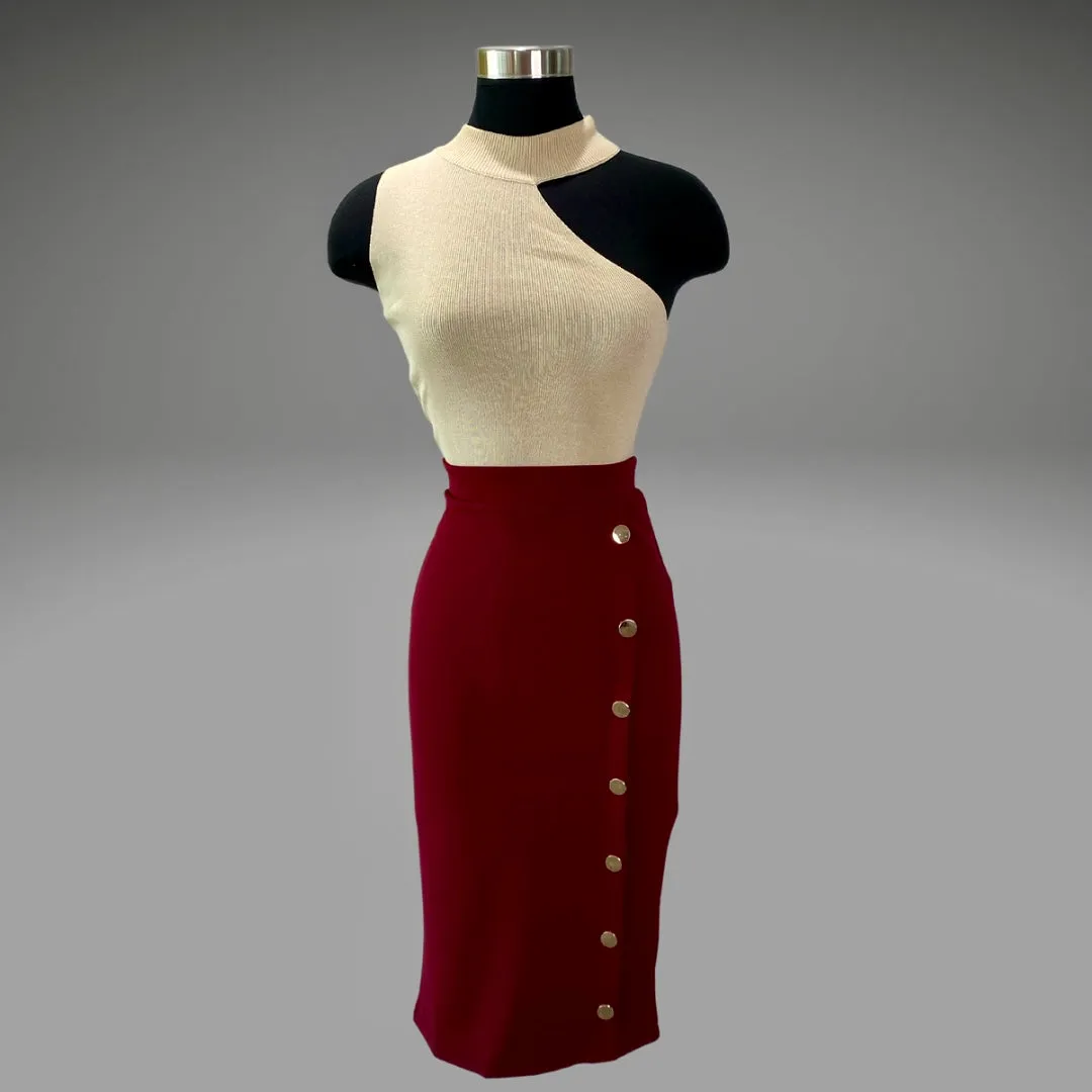Solid Side Button Midi Skirt Pencil Skirt (Pick Color)