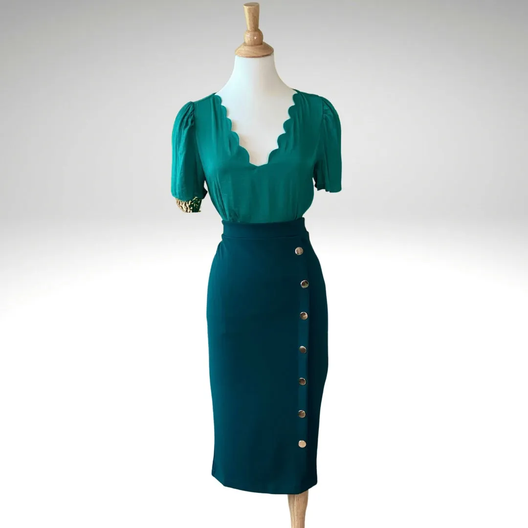 Solid Side Button Midi Skirt Pencil Skirt (Pick Color)