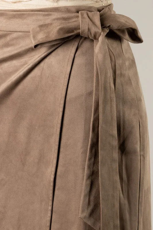 Suede wrap midi skirt