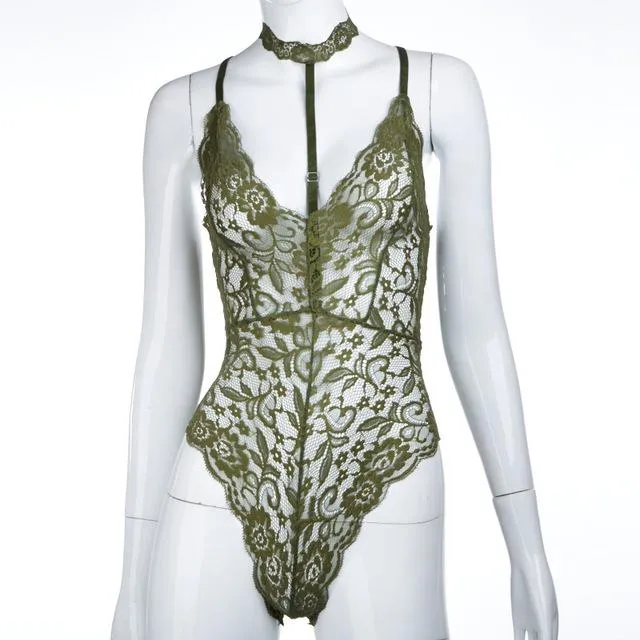 Summer Sexy Halter Mesh See Through Lace Women Bodysuits