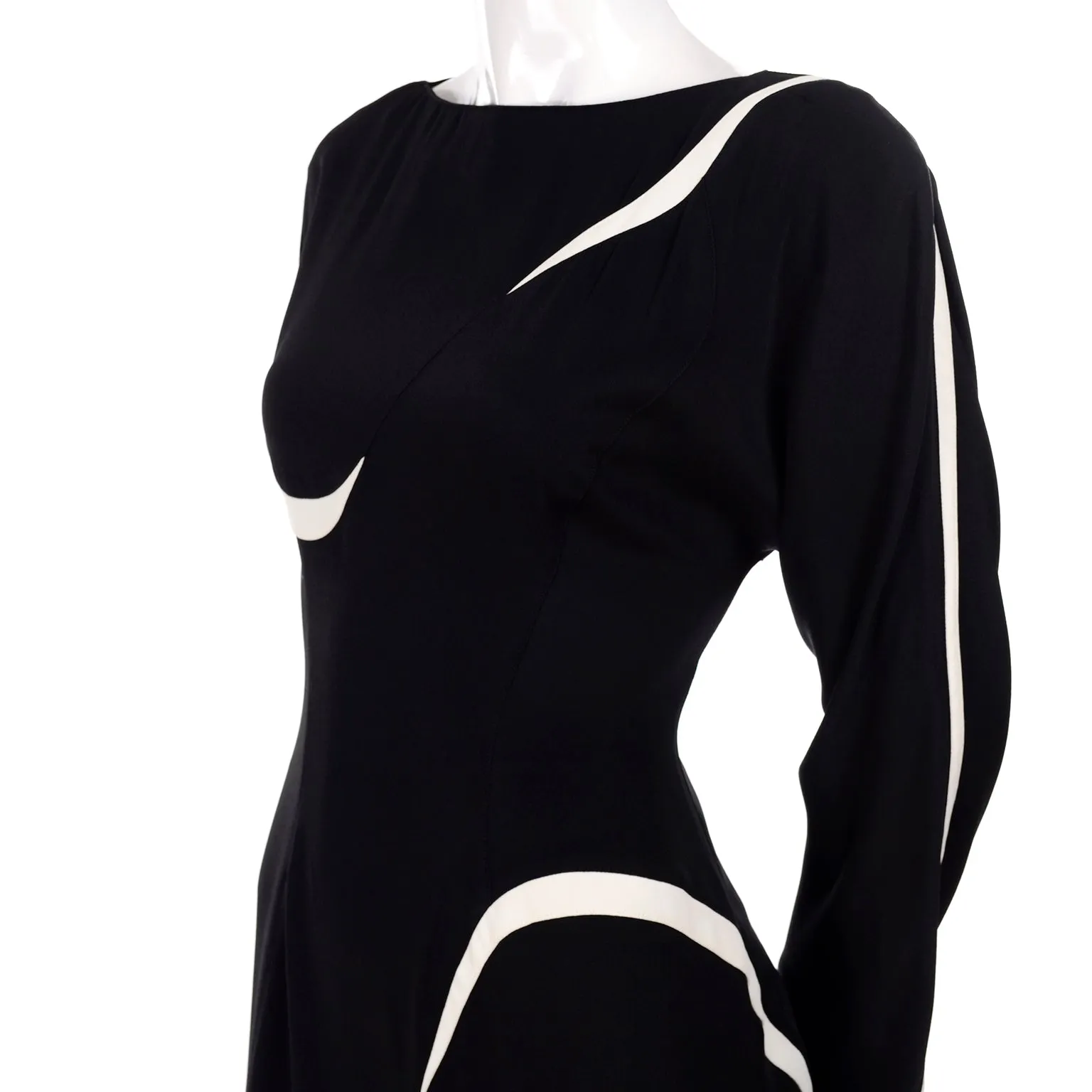 Thierry Mugler Black Jumpsuit w/ White Abstract Swirls Size 6