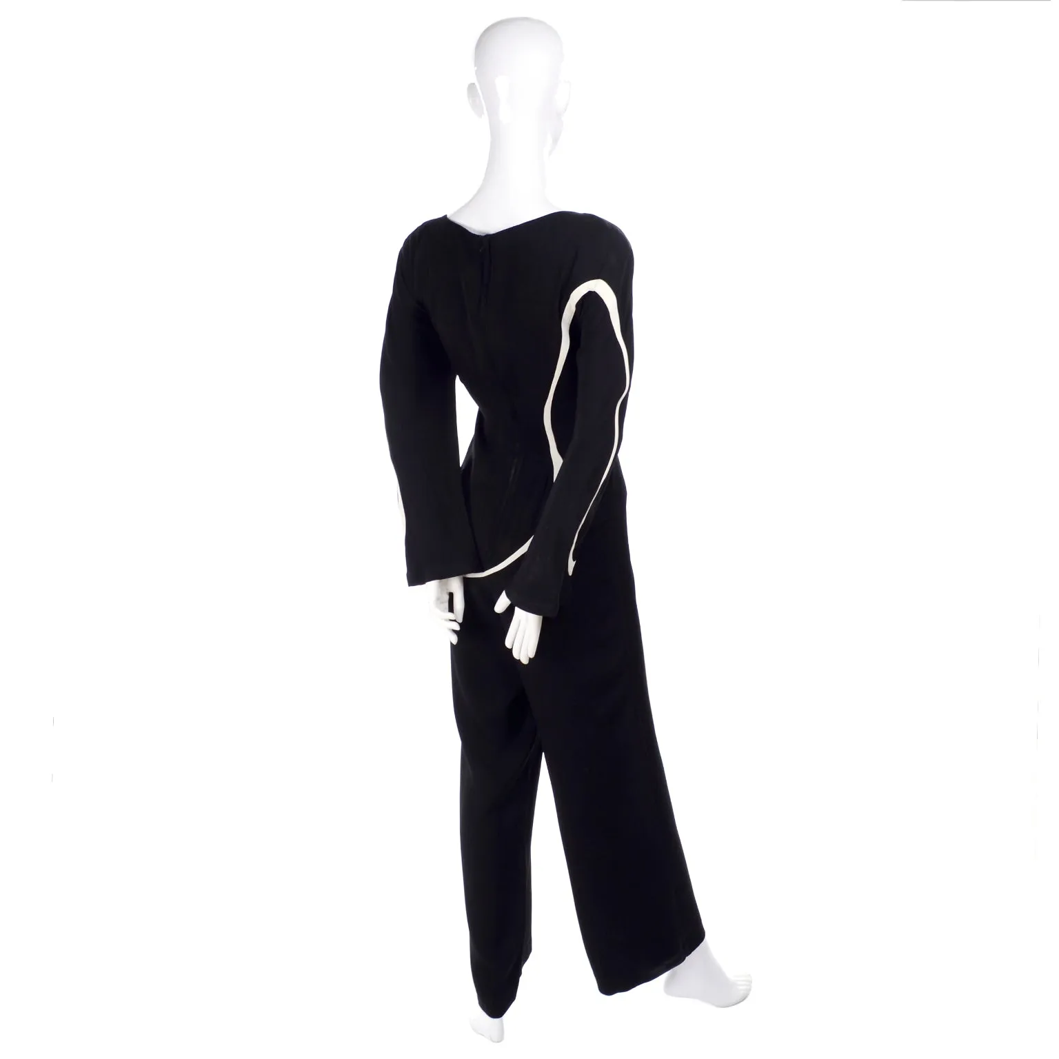 Thierry Mugler Black Jumpsuit w/ White Abstract Swirls Size 6