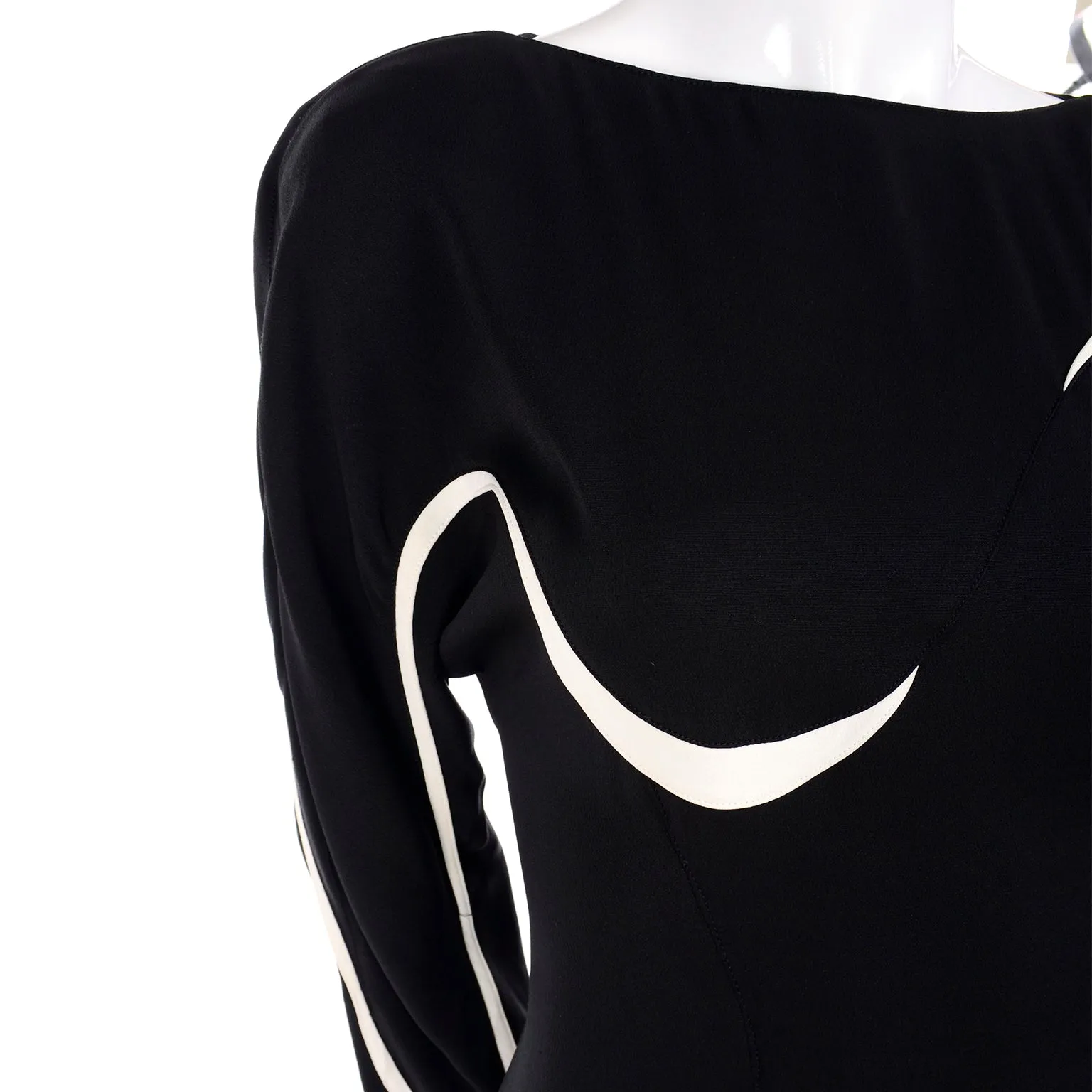 Thierry Mugler Black Jumpsuit w/ White Abstract Swirls Size 6