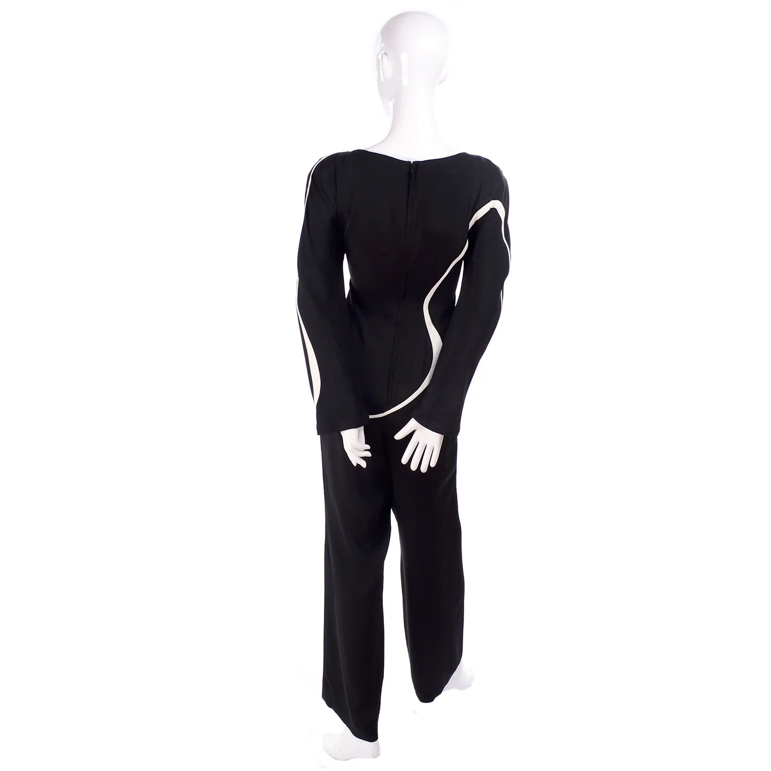 Thierry Mugler Black Jumpsuit w/ White Abstract Swirls Size 6