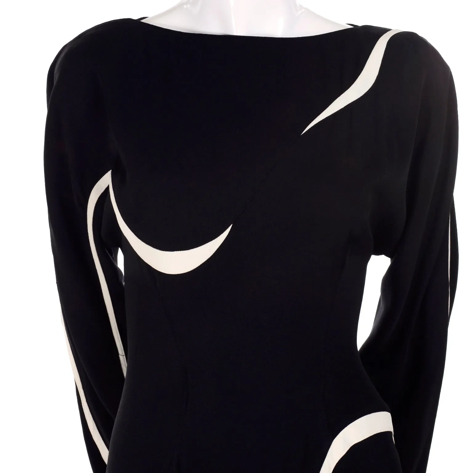 Thierry Mugler Black Jumpsuit w/ White Abstract Swirls Size 6
