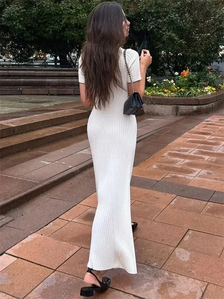 Tossy White Knit Fashion Maxi Dress
