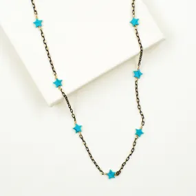Turquoise Stars on Black & Gold Chain Necklace