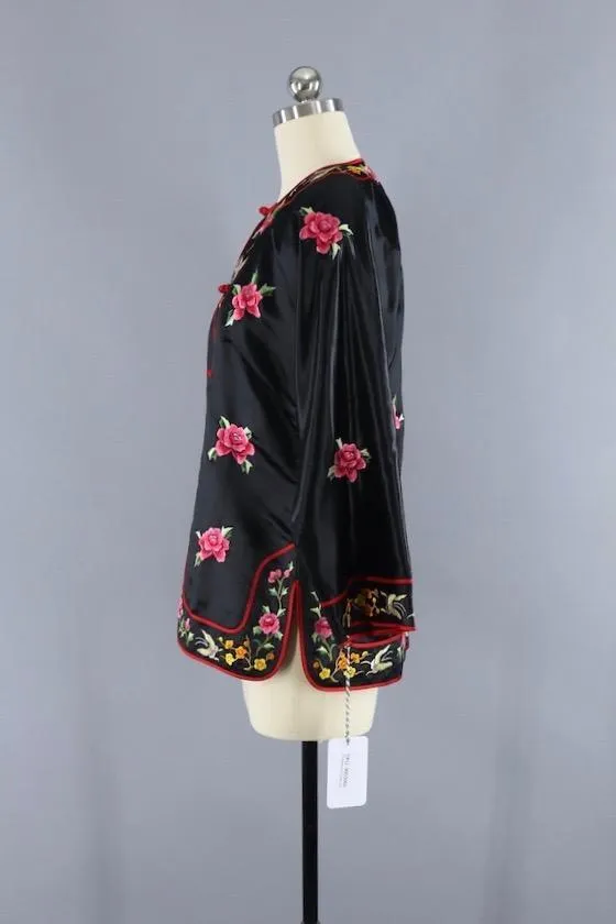 Vintage 1980s Embroidered Chinese Satin Jacket