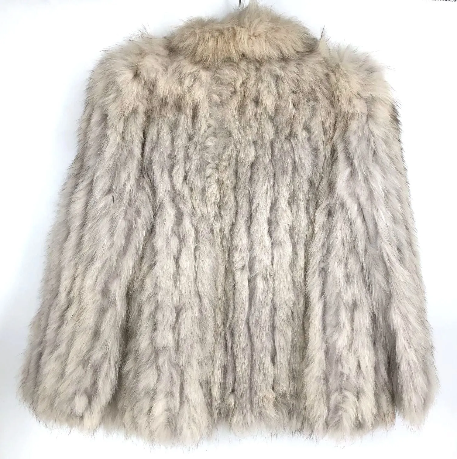 Vintage Niki Women's Cream White/Brown Designer Blue Fox Fur Coat - Size S