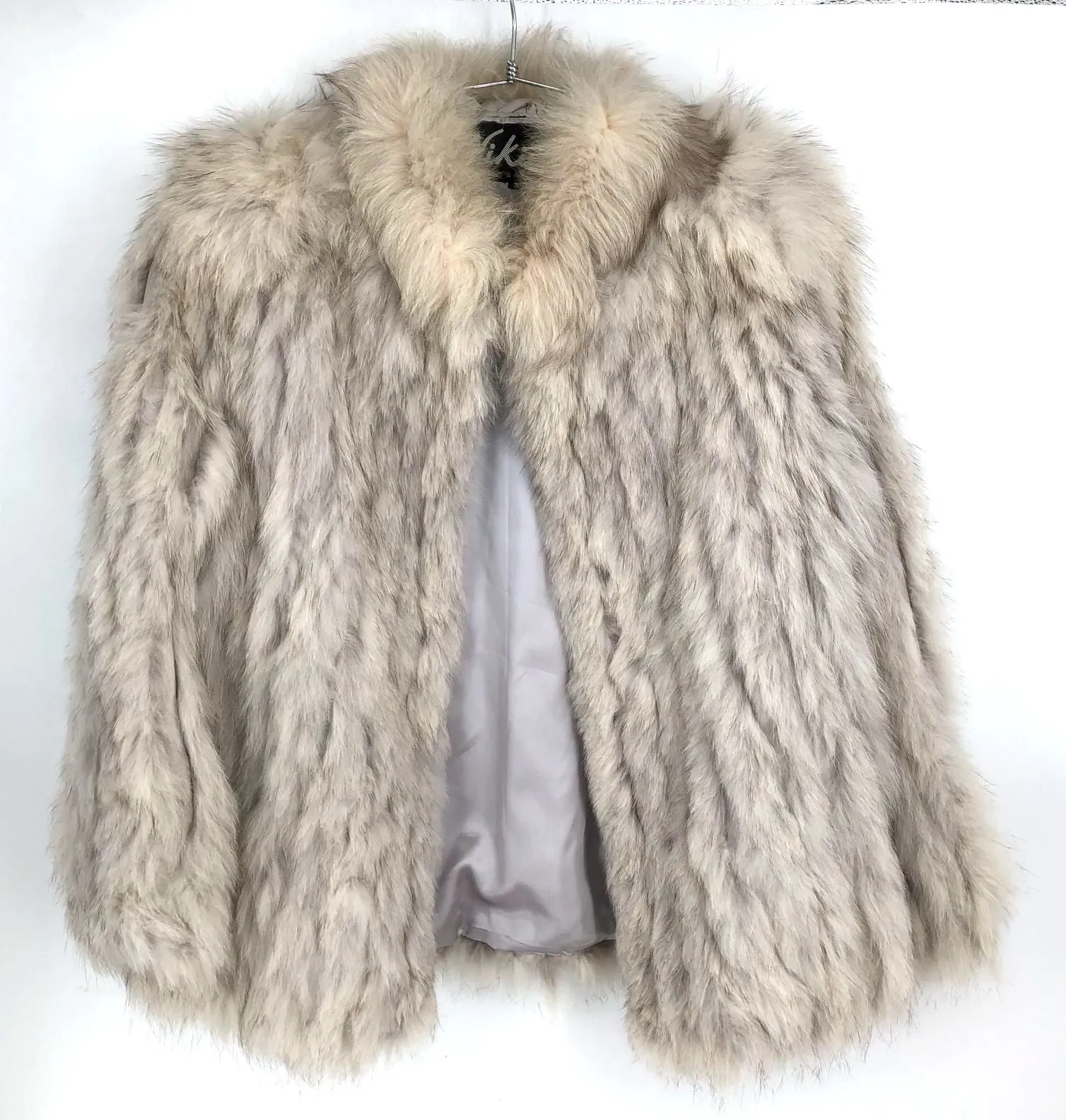 Vintage Niki Women's Cream White/Brown Designer Blue Fox Fur Coat - Size S