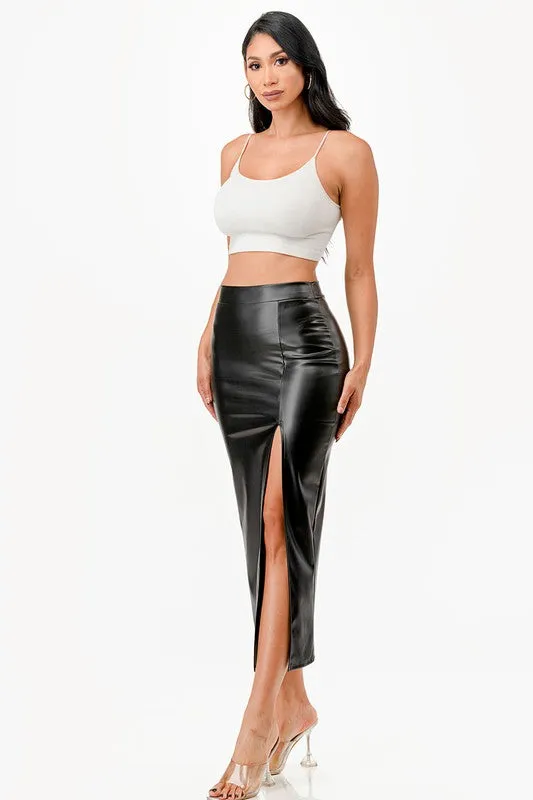 Vintage Style PU Leather Pinup Pencil Skirt