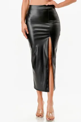 Vintage Style PU Leather Pinup Pencil Skirt