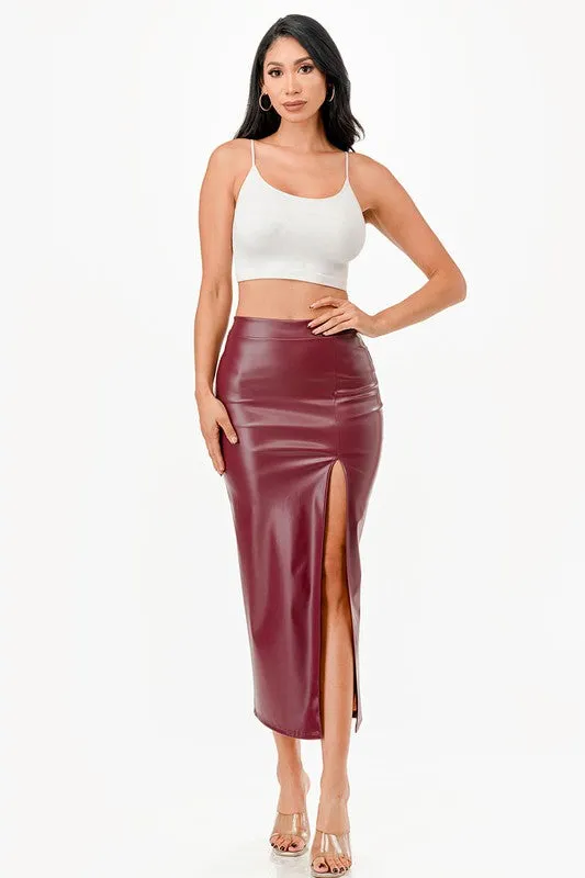 Vintage Style PU Leather Pinup Pencil Skirt