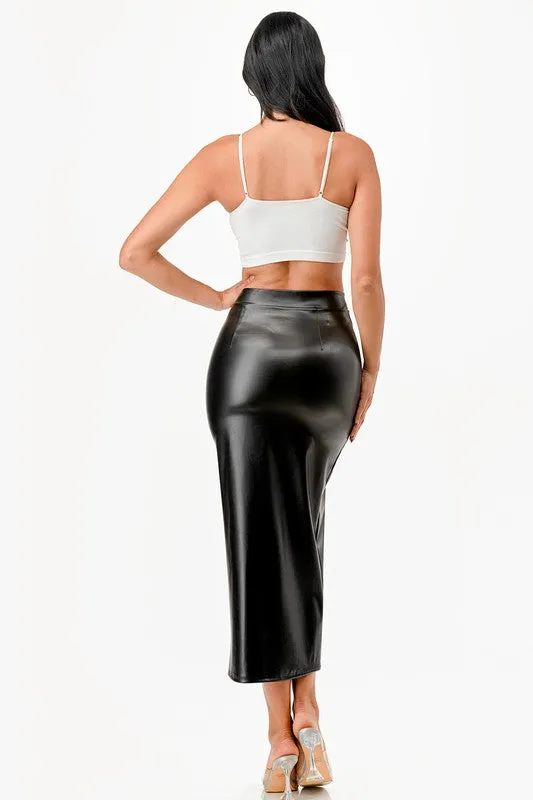 Vintage Style PU Leather Pinup Pencil Skirt