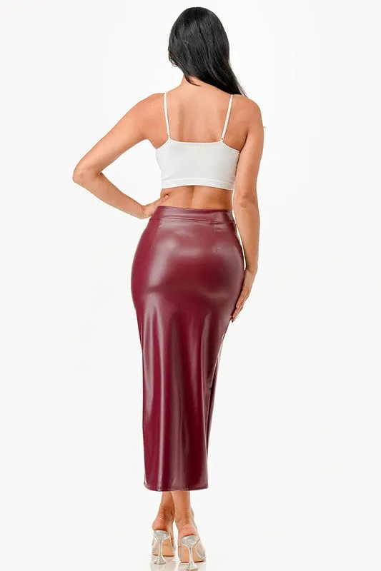 Vintage Style PU Leather Pinup Pencil Skirt