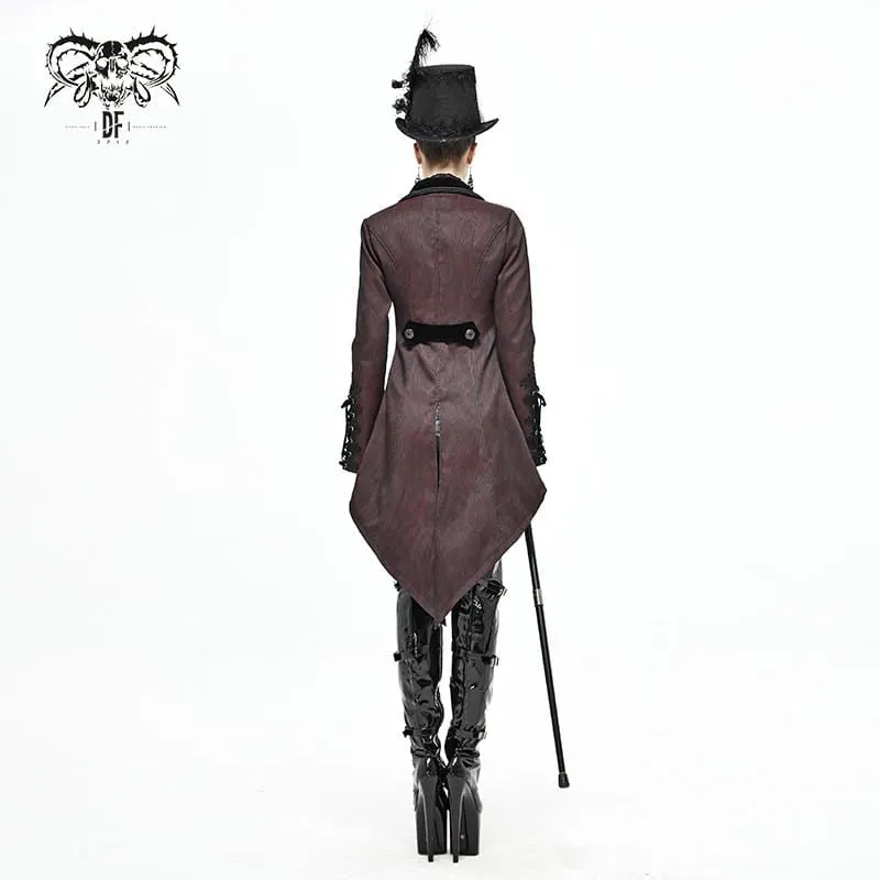 Women's Gothic Floral Jacquard Red Swallow-tailed Coat