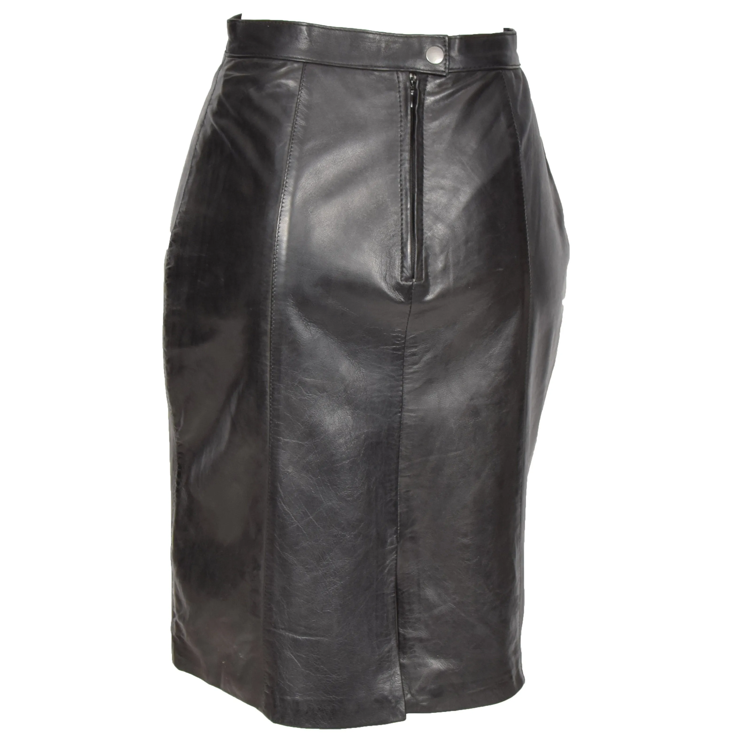 Women's Long Smart Casual Leather Skirt Black Candice