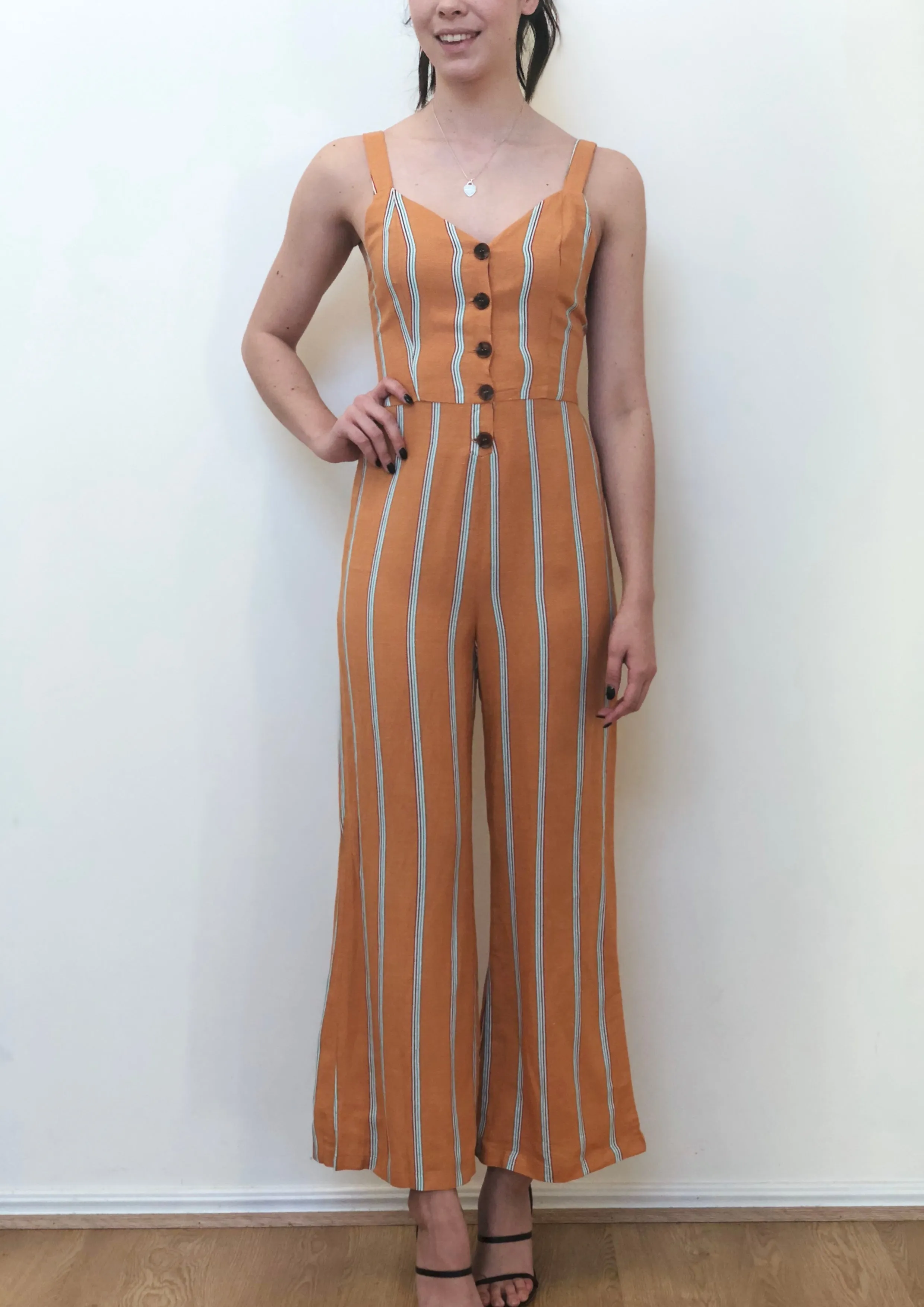 YW2187-3SS Striped Button Jumpsuit (Pack)