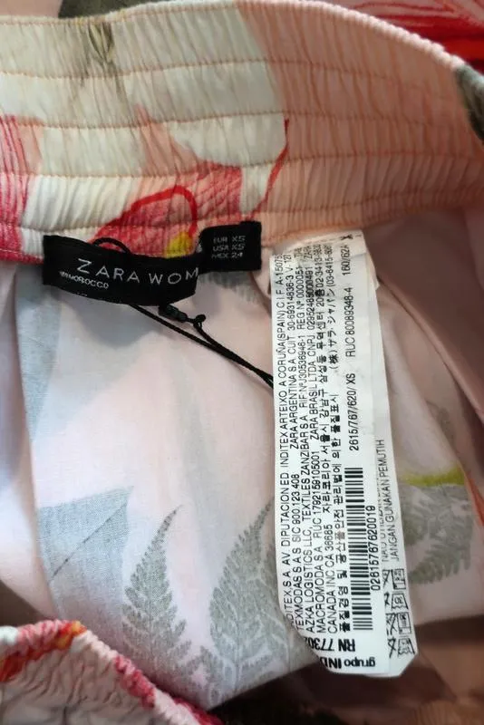Zara Pleated Midi Skirt Pink Floral Print Cotton Size Extra Small